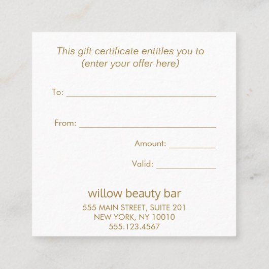 Roze Florence-Waterverf Cadeaubon Vierkante Visitekaartje (Achterkant)