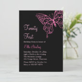 Roze florerende Butterflies 21ste verjaardag Kaart (Staand voorkant)