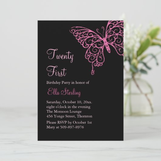 Roze florerende Butterflies 21ste verjaardag Kaart (Staand voorkant)