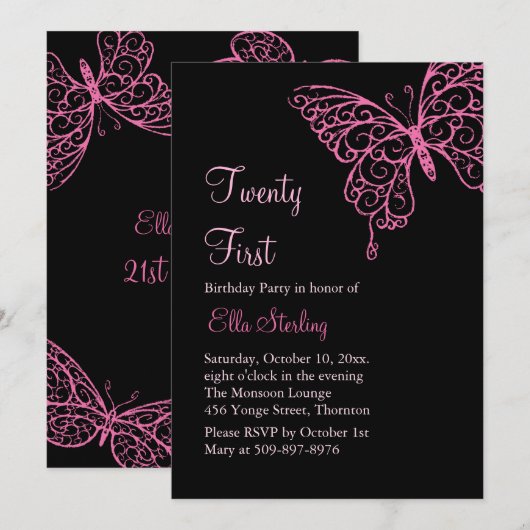 Roze florerende Butterflies 21ste verjaardag Kaart (Voorkant / Achterkant)