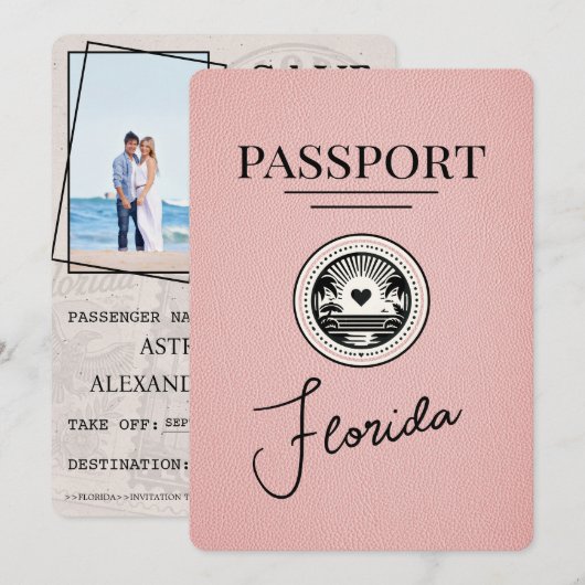 Roze Florida Paspoort Bewaar de datum Save The Date (Voorkant / Achterkant)