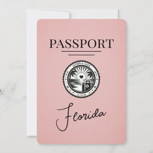 Roze Florida Passport bruiloft uitnodiging (Achterkant)