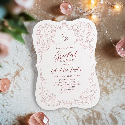 Roze  Flourish Monogram Vrijgezellenfeest Kaart