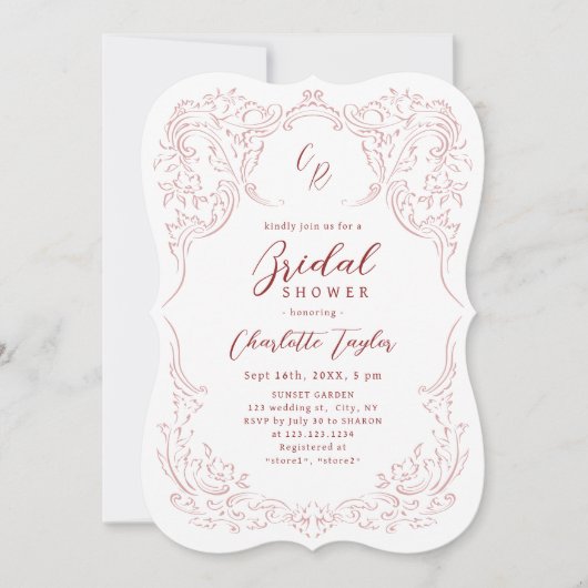 Roze  Flourish Monogram Vrijgezellenfeest Kaart (Voorkant)