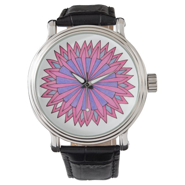 Roze Flowerburst-horloge Horloge (Voorkant)