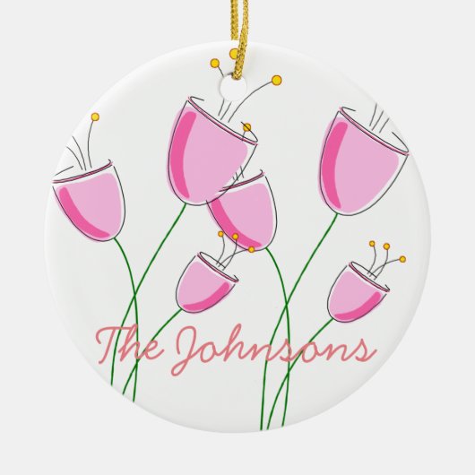 Roze Flowerfield Keramisch Ornament (Voorkant)