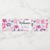 Roze Flowers Cute Whimsical Baby shower Waterfles Etiket (Enkel label)