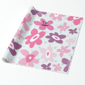 Roze Flowers Cute Whimsical Patroon Cadeaupapier (Uitgerold)