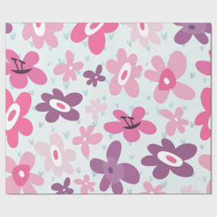 Roze Flowers Cute Whimsical Patroon Cadeaupapier