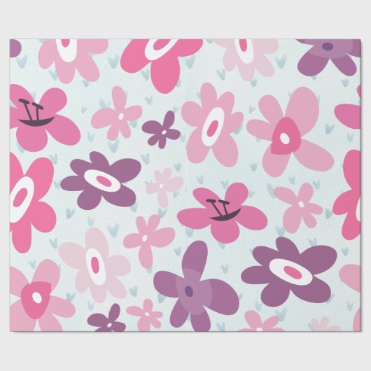 Roze Flowers Cute Whimsical Patroon Cadeaupapier (Zoom)