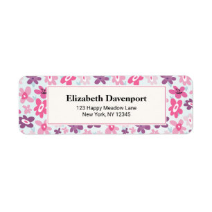Roze Flowers Cute Whimsical Patroon Etiket