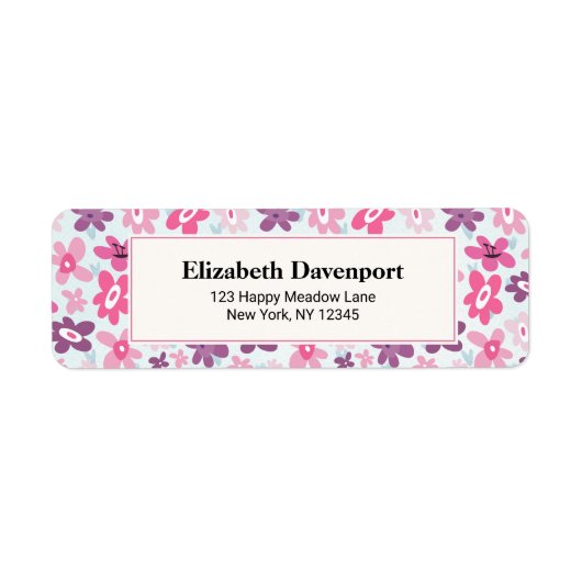 Roze Flowers Cute Whimsical Patroon Etiket (Voorkant)