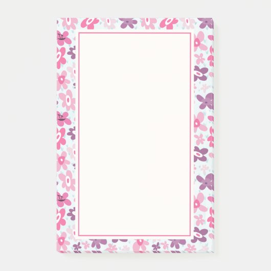 Roze Flowers Cute Whimsical Patroon Post-it® Notes (Voorkant)