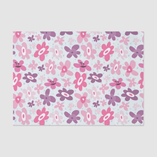 Roze Flowers Cute Whimsical Patroon Tissuepapier (Voorkant)