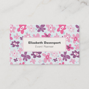 Roze Flowers Cute Whimsical Patroon Visitekaartje
