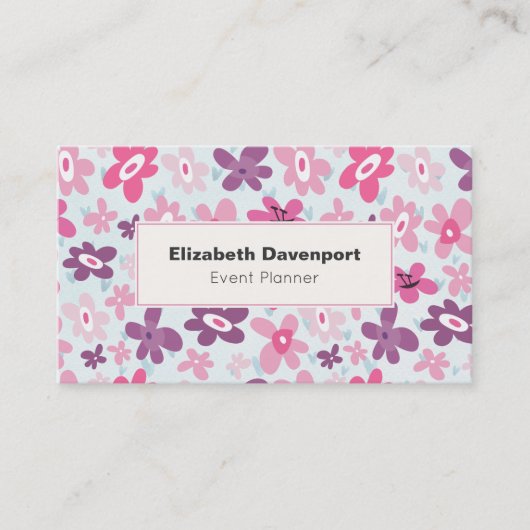Roze Flowers Cute Whimsical Patroon Visitekaartje (Voorkant)