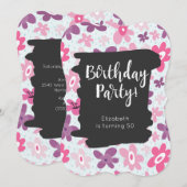 Roze Flowers Cute Whimsical Retro Birthday Party Kaart (Voorkant / Achterkant)