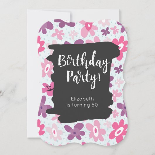 Roze Flowers Cute Whimsical Retro Birthday Party Kaart (Voorkant)