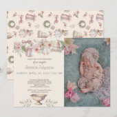 Roze Flowers Girls Baptism Invitation Kaart (Voorkant / Achterkant)
