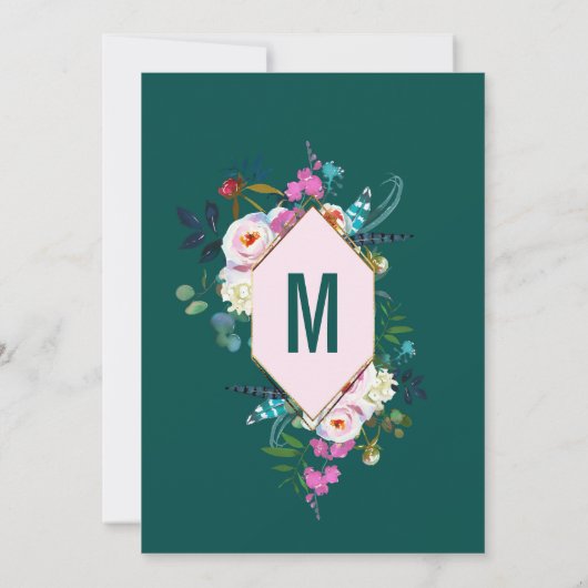 Roze Flowers Gold Trim Emerald Jade Sweet 16 Kaart (Achterkant)