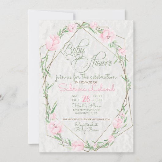 Roze Flowers Greenery Terrarium Baby shower Kaart (Voorkant)