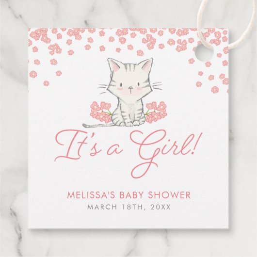Roze Flowers Kitten Girl Baby shower Bedankjes Labels (Achterkant)