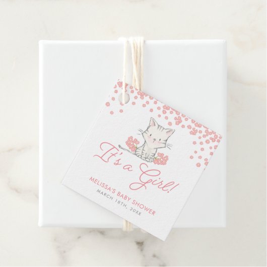 Roze Flowers Kitten Girl Baby shower Bedankjes Labels (In situ)