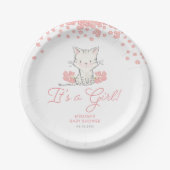 Roze Flowers Kitten Girl Baby shower Papieren Bordje (Voorkant)