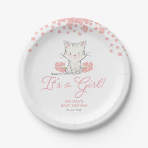 Roze Flowers Kitten Girl Baby shower Papieren Bordje