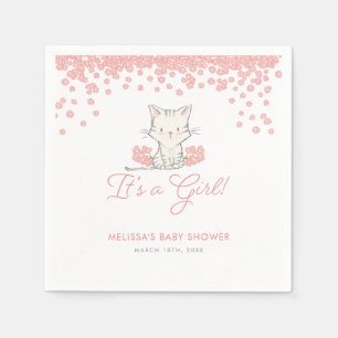Roze Flowers Kitten Girl Baby shower Servet