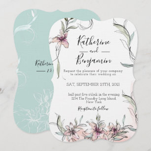 Roze Flowers Lilies Wedding Invitation Kaart