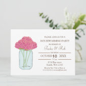 Roze Flowers mason jar Housewarming Invitation Kaart (Staand voorkant)