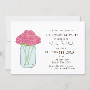 Roze Flowers mason jar Housewarming Invitation Kaart