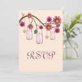 Roze Flowers Mason Jars Response Kaart (Staand voorkant)