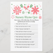 Roze Flowers Nursery Rhyme Quiz baby shower game (Voorkant)