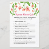 Roze Flowers Nursery Rhyme Quiz baby shower game (Voorkant)