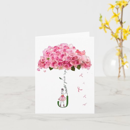 Roze Flowers Ribbon Breast Cancer Awareness Fight Kaart (Gele Bloem)