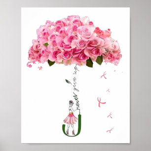 Roze Flowers Ribbon Breast Cancer Awareness Fight Poster