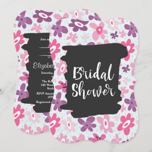 Roze Flowers Whimsical Retro Pattern Vrijgezellenf Kaart (Voorkant / Achterkant)