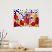 Roze fluffy eenhoorns die dansen op regenboog poster (Keuken)