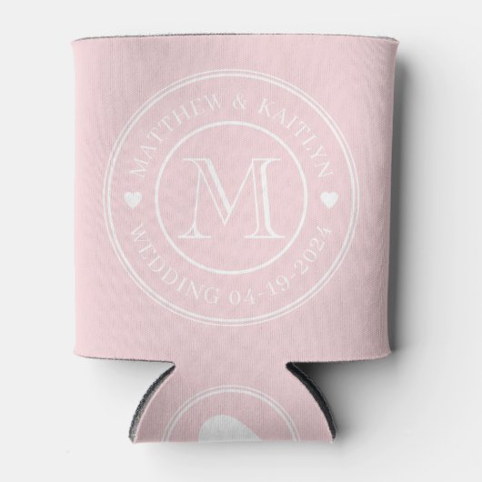 Roze Fluisterbruiloft Monogram Hart Blikjeskoeler (Voorkant)