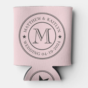 Roze Fluistering en Zwarte Huwelijks Monogram Ster Blikjeskoeler