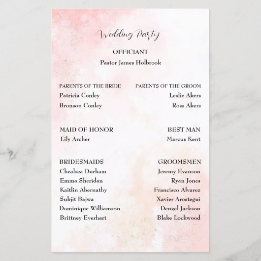 Roze fluistert bruiloft programma (Achterkant)