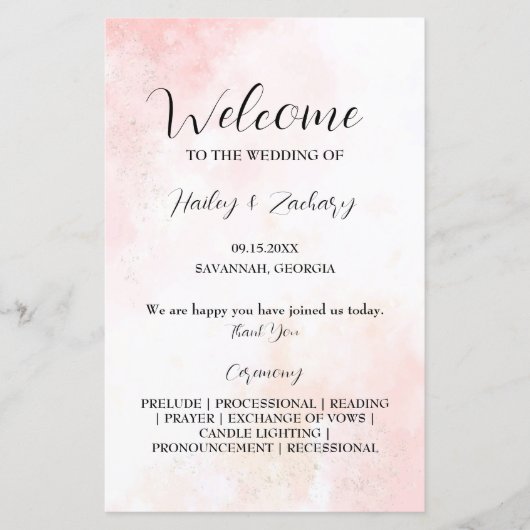 Roze fluistert bruiloft programma (Voorkant)