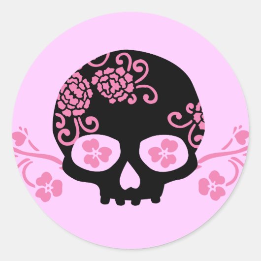 Roze fluitpatroon ronde sticker (Voorkant)