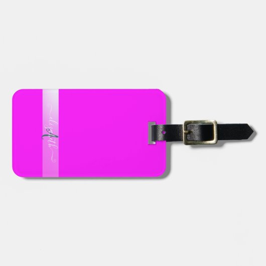 Roze fluorescerend monogram bagagelabel (Voorkant horizontaal)