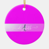 Roze fluorescerend monogram keramisch ornament (Voorkant)
