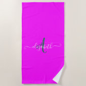 Roze Fluorescerend Neon Monogram Strandlaken (Voorkant)