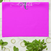 Roze fluorescerend neon monogram theedoek (Gevouwen)