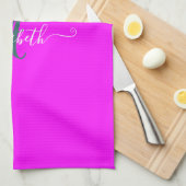 Roze fluorescerend neon monogram theedoek (Quarter Fold)